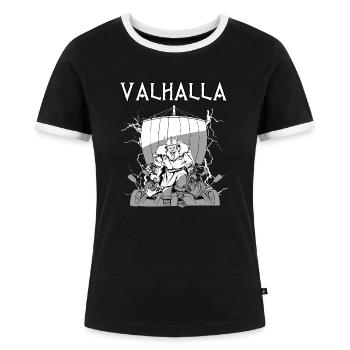 Valhalla I Viking Warrior I Odin I Wikinger Schiff - Frauen Kontrast-T-Shirt - Schwarz/Weiß - Vorne - Selfina (174cm)