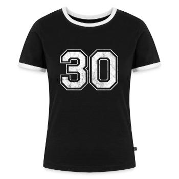 Number 30 - Women's Ringer T-Shirt - black/white - Front - Selfina (174cm)