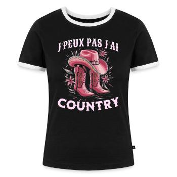 Femme Humour Danse Country Western - T-shirt contrasté Femme - noir/blanc - Devant - Selfina (174cm)