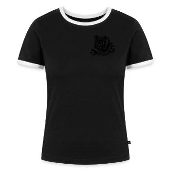Staffordshire Terrier avec bannière rétro florale 4 - T-shirt contrasté Femme - noir/blanc - Devant - Selfina (174cm)