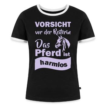 Vorsicht vor der Reiterin das Pferd ist harmlos - Frauen Kontrast-T-Shirt - Schwarz/Weiß - Vorne - Selfina (174cm)