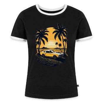 Le coucher de soleil doré illumine la plage tranquille - T-shirt contrasté Femme - noir/blanc - Devant - Selfina (174cm)