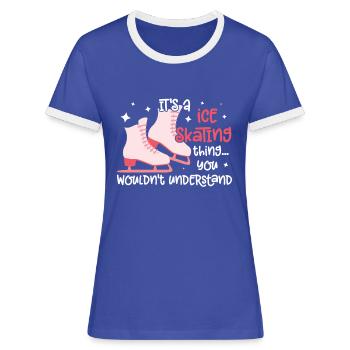 Eislaufen - Frauen Kontrast-T-Shirt - Blau/Weiß - Vorne