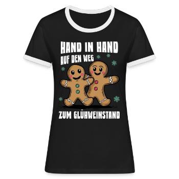 Hand in Hand lustiger Spruch Glühwein Pullover - Frauen Kontrast-T-Shirt - Schwarz/Weiß - Vorne - Selfina (174cm)