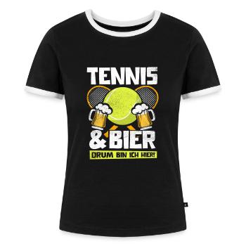 TENNIS UND BIER DRUM BIN ICH HIER TENNISSPIELER - Frauen Kontrast-T-Shirt - Schwarz/Weiß - Vorne - Selfina (174cm)