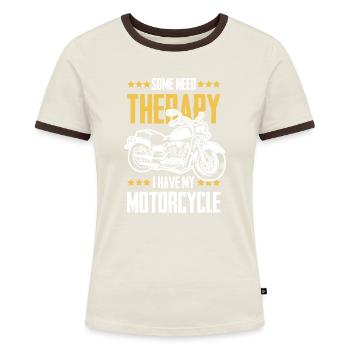Moto thérapie énonciation drôle - T-shirt contrasté Femme - bleu/blanc - Devant