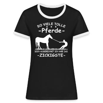 So viele tolle Pferde Führungskraft Pferd Reiterin - Frauen Kontrast-T-Shirt - Schwarz/Weiß - Vorne - Selfina (174cm)
