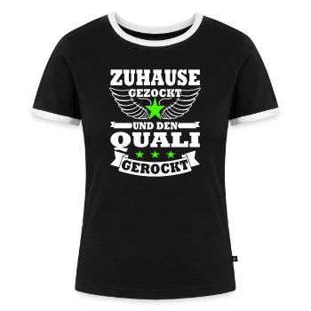 Gezockt und Quali gerockt - Schulabschluss 2023 - Frauen Kontrast-T-Shirt - Schwarz/Weiß - Vorne - Selfina (174cm)