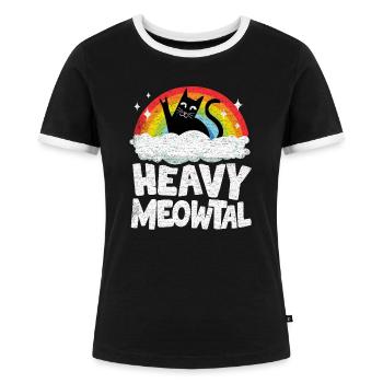 Heavy Meowtal Katze Retro Heavy Metal Katzen - Frauen Kontrast-T-Shirt - Schwarz/Weiß - Vorne - Selfina (174cm)