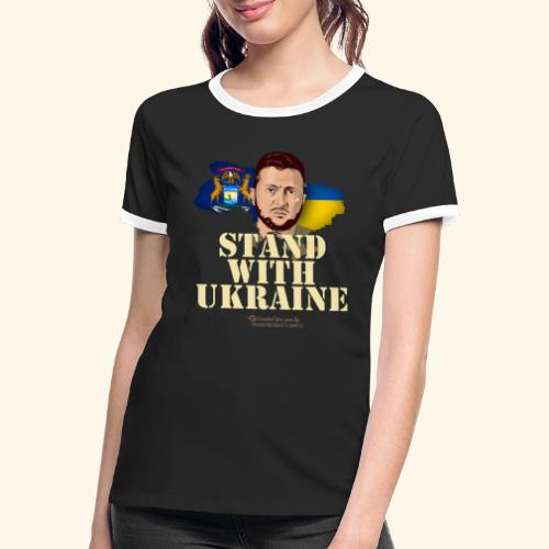 Ukraine Michigan Fahnen Porträt Selenskyj - Frauen Kontrast-T-Shirt