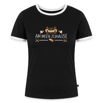 Am Meer Zuhause - Ostsee - Frauen Kontrast-T-Shirt - Schwarz/Weiß - Vorne - Selfina (174cm)