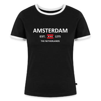AMSTERDAM - Frauen Kontrast-T-Shirt - Schwarz/Weiß - Vorne - Selfina (174cm)