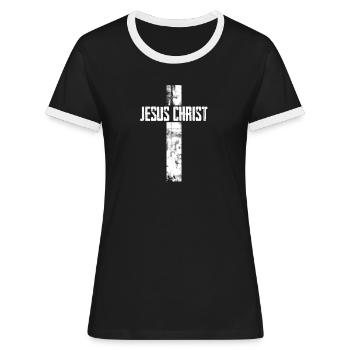 Croce di Gesù Cristo - Maglietta Contrast da donna - nero/bianco - Fronte - Selfina (174cm)