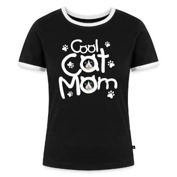 Maman chat cool - T-shirt contrasté Femme - noir/blanc - Devant - Selfina (174cm)