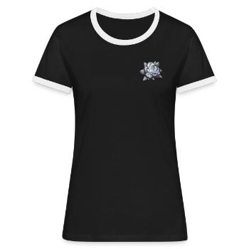 Gray rose with leaves isolated. - Frauen Kontrast-T-Shirt - Schwarz/Weiß - Vorne - Selfina (174cm)
