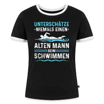 Wasserratte Bademeister Lustig Schwimm - Frauen Kontrast-T-Shirt - Schwarz/Weiß - Vorne - Selfina (174cm)