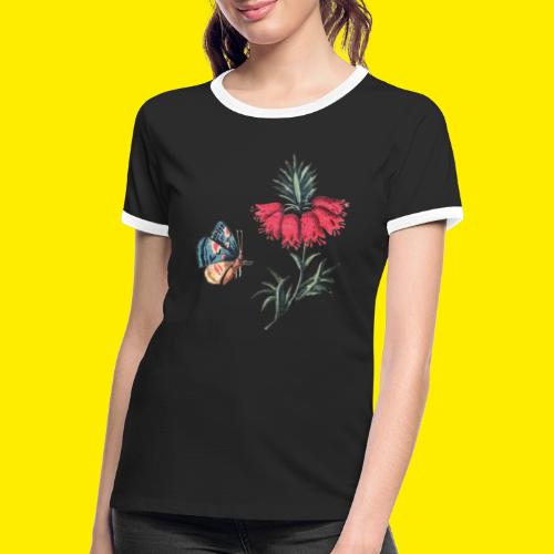 Flygende sommerfugl med blomster - Kontrast-T-skjorte for kvinner