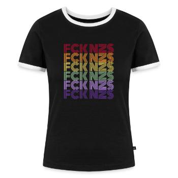 FCK NZS - Le monde est coloré! - contre la droite - T-shirt contrasté Femme - noir/blanc - Devant - Selfina (174cm)