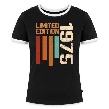 Vintage 1975 Cadeau d’anniversaire 1975 Retro 1975 - T-shirt contrasté Femme - noir/blanc - Devant - Selfina (174cm)