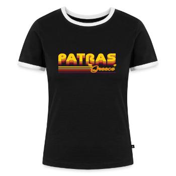 Patras: design rétro méditerranéen - T-shirt contrasté Femme - noir/blanc - Devant - Selfina (174cm)