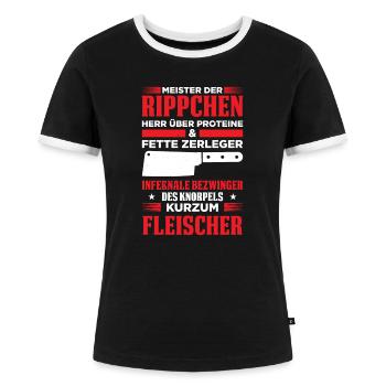 Meister Der Rippchen Herr Über Proteine & Fette - Frauen Kontrast-T-Shirt - Schwarz/Weiß - Vorne - Selfina (174cm)