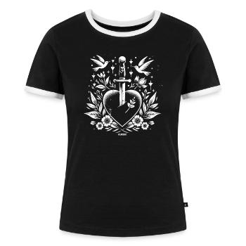 Herz-Dolch - Frauen Kontrast-T-Shirt - Schwarz/Weiß - Vorne - Selfina (174cm)