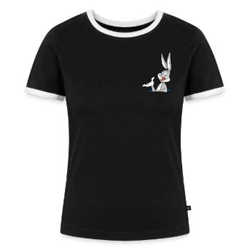 Looney Tunes Bugs Bunny Tasche - Frauen Kontrast-T-Shirt - Schwarz/Weiß - Vorne - Selfina (174cm)