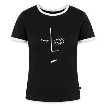 Gesicht Künstler | Bestseller | - Frauen Kontrast-T-Shirt - Schwarz/Weiß - Vorne - Selfina (174cm)