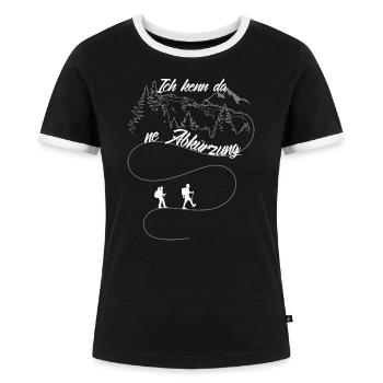 Lustiges Wandern - ne Abkürzung ? - Frauen Kontrast-T-Shirt - Schwarz/Weiß - Vorne - Selfina (174cm)
