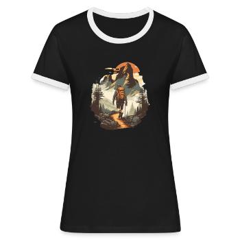 Hiking pleasure, desire to hike - Women's Ringer T-Shirt - black/white - Front - Selfina (174cm)