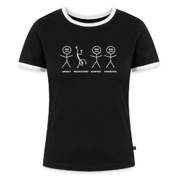 Bauzeichner Strichmännchen lustig - Frauen Kontrast-T-Shirt - Schwarz/Weiß - Vorne - Selfina (174cm)