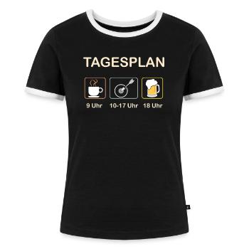 Bogenschießen Tagesplan lustig - Frauen Kontrast-T-Shirt - Schwarz/Weiß - Vorne - Selfina (174cm)