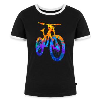 Mountainbike Fahrrad MTB Mountainbiker Downhill - Frauen Kontrast-T-Shirt - Schwarz/Weiß - Vorne - Selfina (174cm)