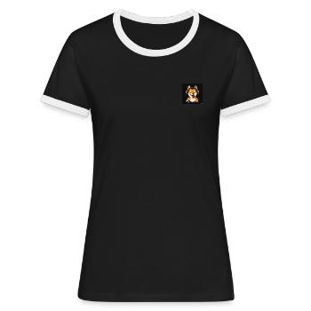 Shiba Inu mit Kopfhörern - Frauen Kontrast-T-Shirt - Schwarz/Weiß - Vorne - Selfina (174cm)