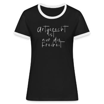 Artgerecht ist nur d Freiheit Zoo Zirkus Wildtier - Frauen Kontrast-T-Shirt - Schwarz/Weiß - Vorne - Selfina (174cm)
