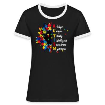 Immer einzigartig total intelligent mysteriös - Frauen Kontrast-T-Shirt - Schwarz/Weiß - Vorne - Selfina (174cm)