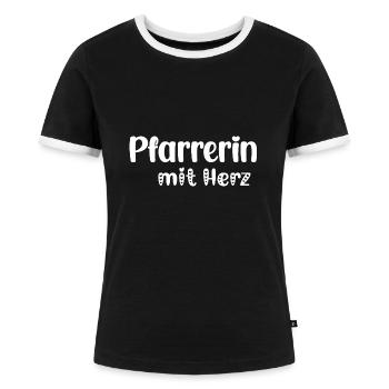 Pfarrerin mit Herz Jesus Glaube Kirche - Frauen Kontrast-T-Shirt - Schwarz/Weiß - Vorne - Selfina (174cm)