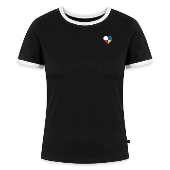 Ukraine Pologne deux drapeaux un cœur - T-shirt contrasté Femme - noir/blanc - Devant - Selfina (174cm)