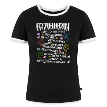 Erzieherin Spruch Kindergärtnerin Windelwechsler - Frauen Kontrast-T-Shirt - Schwarz/Weiß - Vorne - Selfina (174cm)