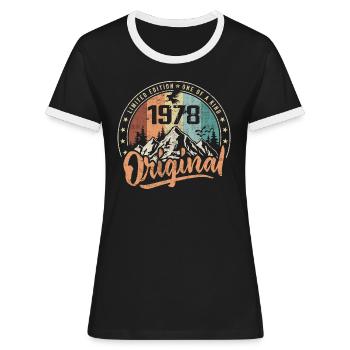 Original 1978 Retro Geburtstagsgeschenk Jahrgang 1978 - Frauen Kontrast-T-Shirt - Schwarz/Weiß - Vorne - Selfina (174cm)