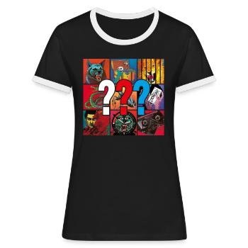Die Drei ??? Covermotive - Frauen Kontrast-T-Shirt - Schwarz/Weiß - Vorne - Selfina (174cm)