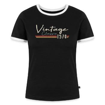 Vintage Original since 1970 Geburtstag Retro 1970 - Frauen Kontrast-T-Shirt - Schwarz/Weiß - Vorne - Selfina (174cm)