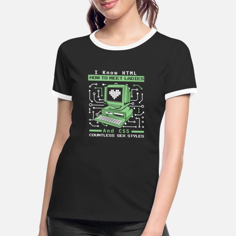 Je sais HTML comment rencontrer Ladies Developer Coder T-shirt contrasté Femme