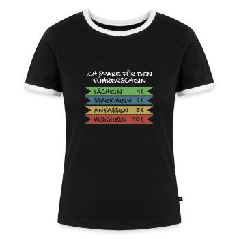 Ich spare für den Führerschein - Frauen Kontrast-T-Shirt - Schwarz/Weiß - Vorne - Selfina (174cm)