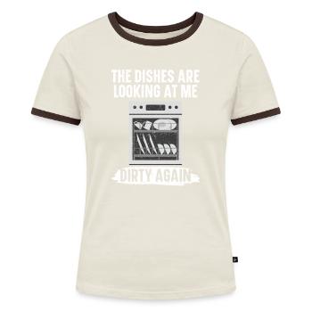 Das Geschirr schaut mich an Job Spülmaschine - Frauen Kontrast-T-Shirt - Blau/Weiß - Vorne