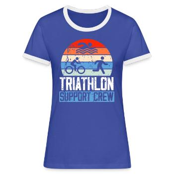 Triathlon Athlet Triathlet Schwimmen Radfahren Laufen - Frauen Kontrast-T-Shirt - Blau/Weiß - Vorne