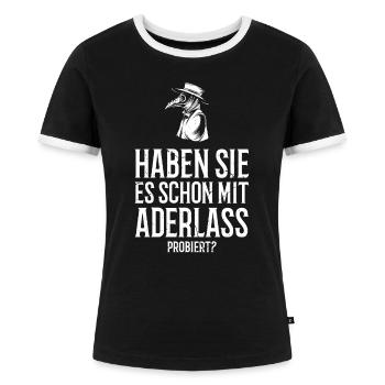Pest Doktor Plague Doctor Arzt Virus Mittelalter - Frauen Kontrast-T-Shirt - Schwarz/Weiß - Vorne - Selfina (174cm)