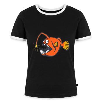 Tiefsee Anglerfisch Gruseliger Fisch - Frauen Kontrast-T-Shirt - Schwarz/Weiß - Vorne - Selfina (174cm)
