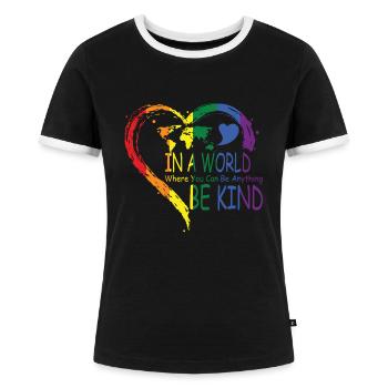 Be Kind - Frauen Kontrast-T-Shirt - Schwarz/Weiß - Vorne - Selfina (174cm)