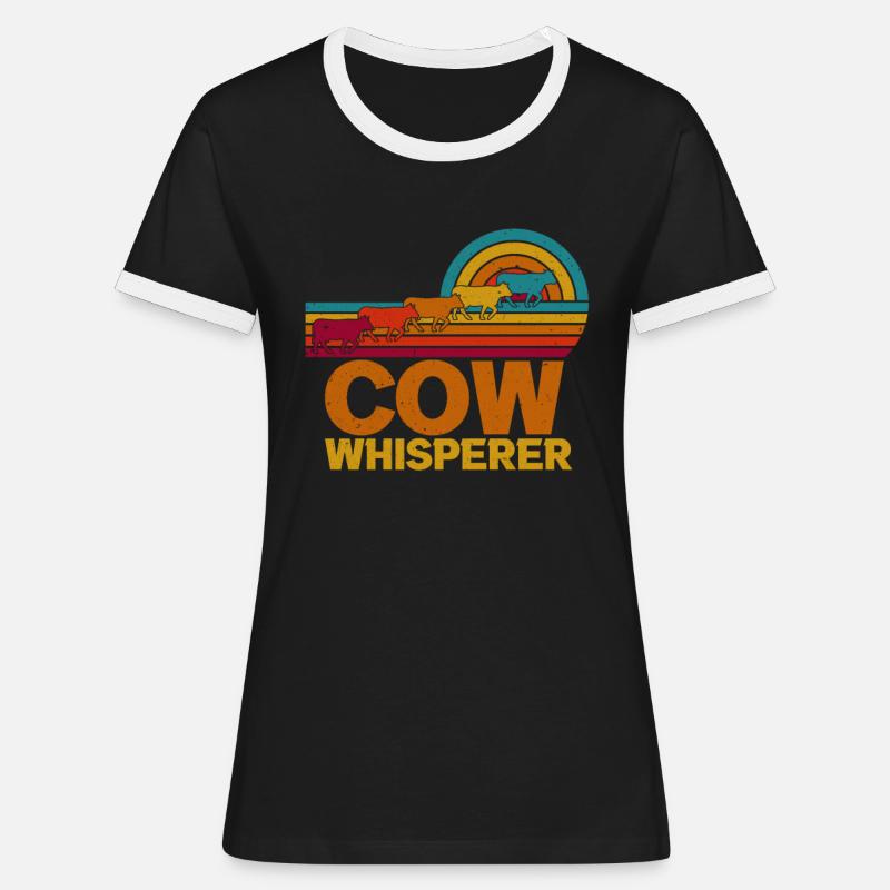Colorful nostalgic retro farmer COW WHISPERER - Women's Ringer T-Shirt - black/white